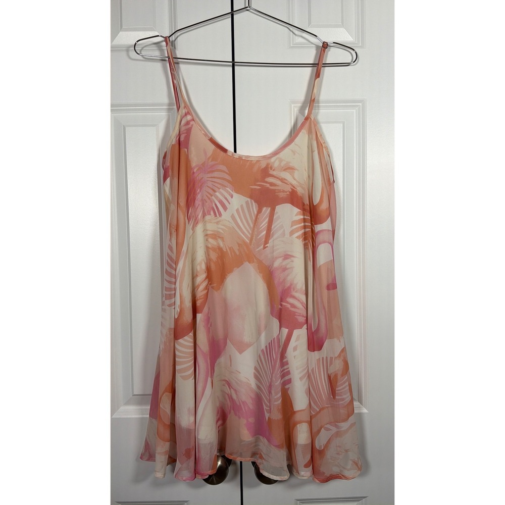 Show Me Your Mumu Peta Tunic Mini Dress Flamingo Palm Pink Orange Womens Medium